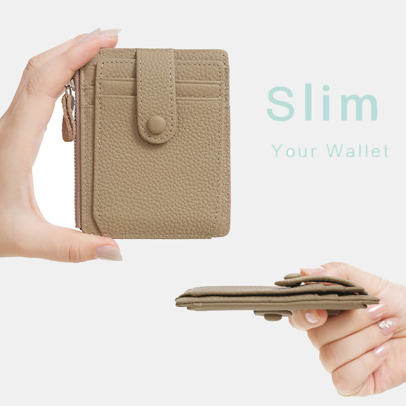 Genuine Leather Multi-Slot Mini Card Holder Wallet with Zip Coin Purse