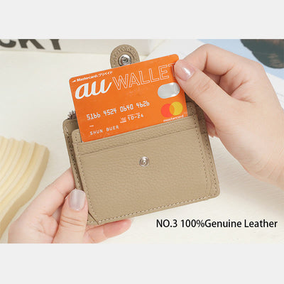 Genuine Leather Multi-Slot Mini Card Holder Wallet with Zip Coin Purse