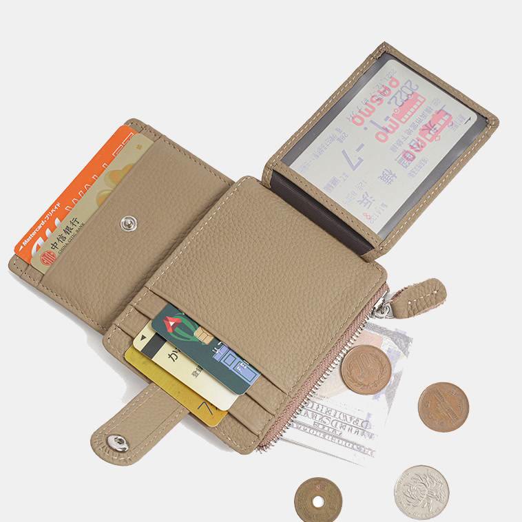 Genuine Leather Multi-Slot Mini Card Holder Wallet with Zip Coin Purse