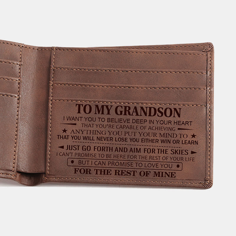 Engraved Vegan Leather Bifold Wallet Best Gift for Men Son Husband Grandson