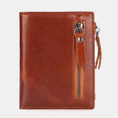 Men's Genuine Leather Bifold Wallet with Card Holder Double Zipper Pocket