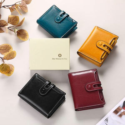 Women's Genuine Leather Bifold RFID Blocking Compact Wallet