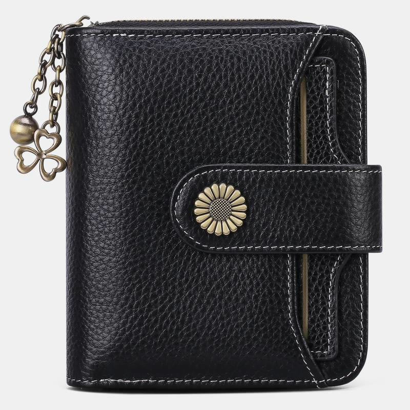 RFID Blocking Compact Bifold Leather Wallet with Detachable Card Holder