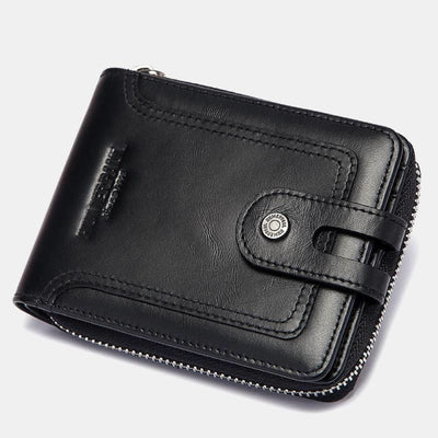 Genuine Leather RFID Blocking Trifold Zip Around Wallet