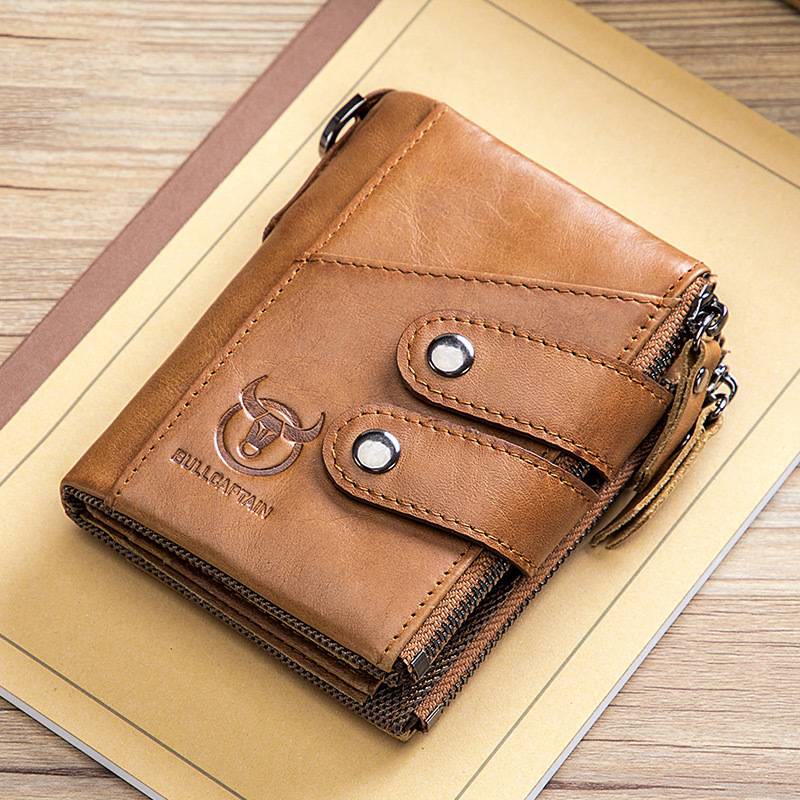 RFID Genuine Leather Retro Zipper Wallet