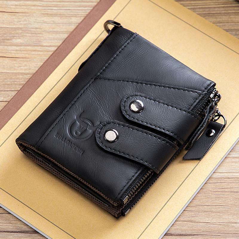 RFID Genuine Leather Retro Zipper Wallet