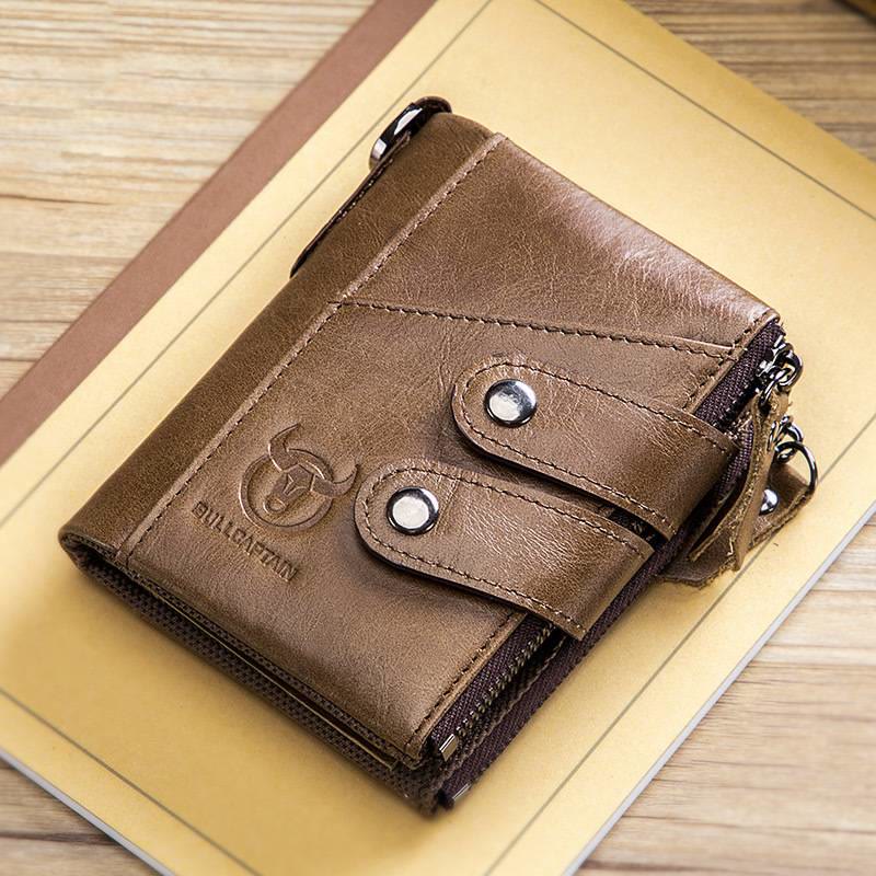 RFID Genuine Leather Retro Zipper Wallet