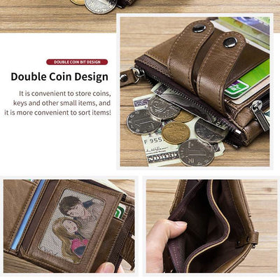 RFID Genuine Leather Retro Zipper Wallet