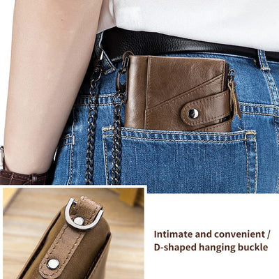 RFID Genuine Leather Retro Zipper Wallet