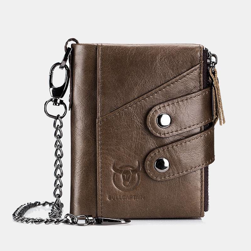 RFID Genuine Leather Retro Zipper Wallet