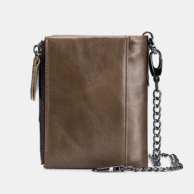 RFID Genuine Leather Retro Zipper Wallet