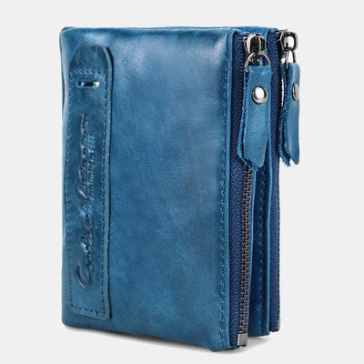 Multifunctional Genuine Leather Double Zipper Wallet