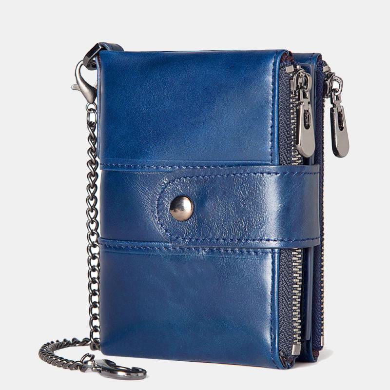 <Shipped within 24 hours> Genuine Leather Anti-theft Retro Wallet With Chain