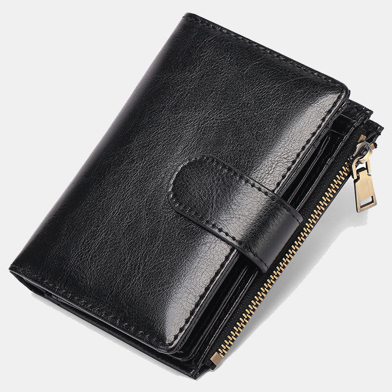 RFID Blocking Trifold Leather Wallet for Women with Zip Coin Pocket