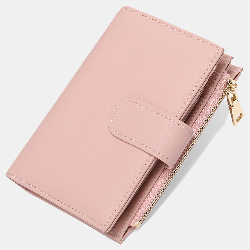 RFID Blocking Trifold Leather Wallet for Women with Zip Coin Pocket