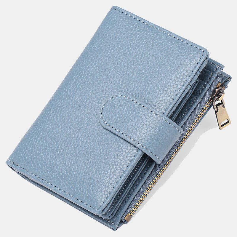 RFID Blocking Trifold Leather Wallet for Women with Zip Coin Pocket