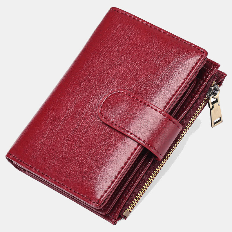 RFID Blocking Trifold Leather Wallet for Women with Zip Coin Pocket