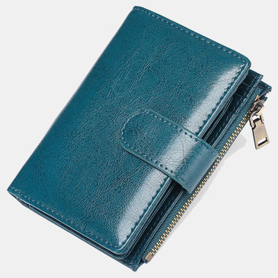 RFID Blocking Trifold Leather Wallet for Women with Zip Coin Pocket