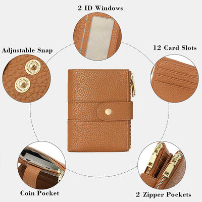 Genuine Leather Womens Trifold Compact Wallet with RFID Blocking