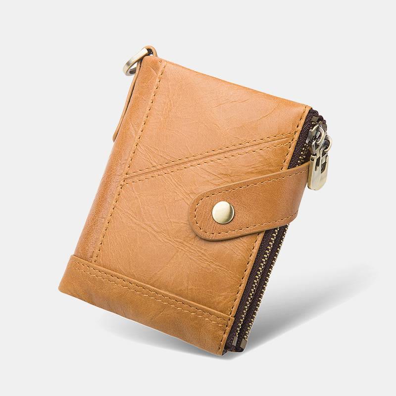 RFID Blocking Double Zip Genuine Leather Retro Wallet