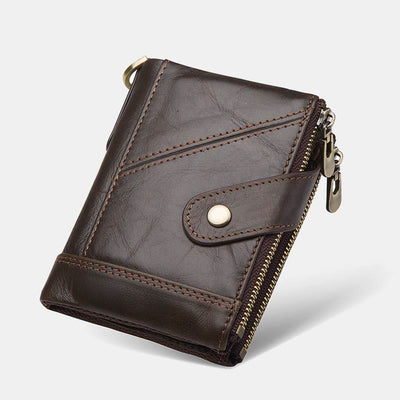 RFID Blocking Double Zip Genuine Leather Retro Wallet