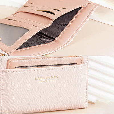 Faux Leather Bifold Compact Wallet for Women with Extra Card Holder