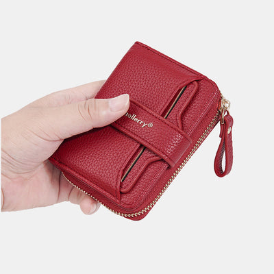 Faux Leather Womens Compact Bifold Wallet with Zip Pocket