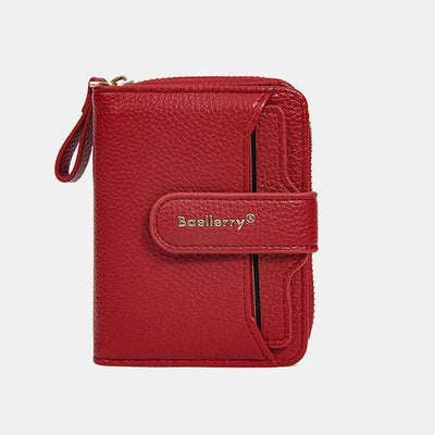 Faux Leather Womens Compact Bifold Wallet with Zip Pocket