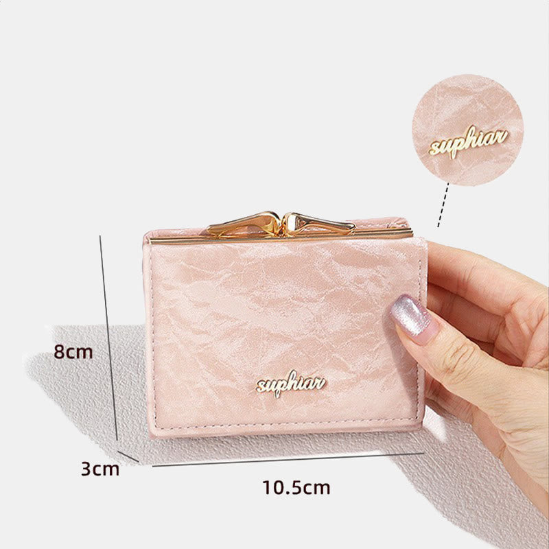 Women Small Trifold Soft Corduroy Wallet with Kiss-Locked Pocket