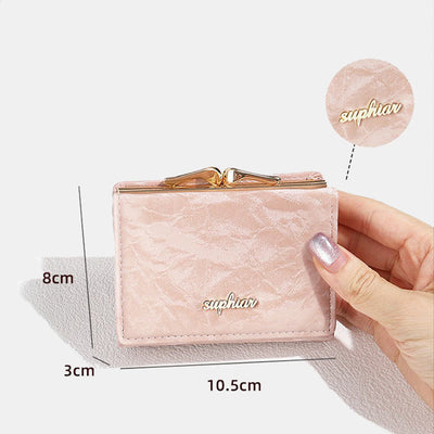 Women Small Trifold Soft Corduroy Wallet with Kiss-Locked Pocket