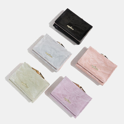 Women Small Trifold Soft Corduroy Wallet with Kiss-Locked Pocket