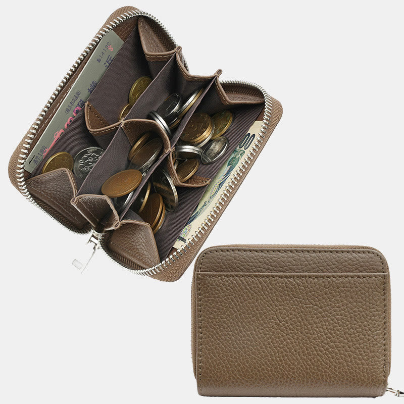 Multi-Slot Zip Around Genuine Leather Coin Purse for Women