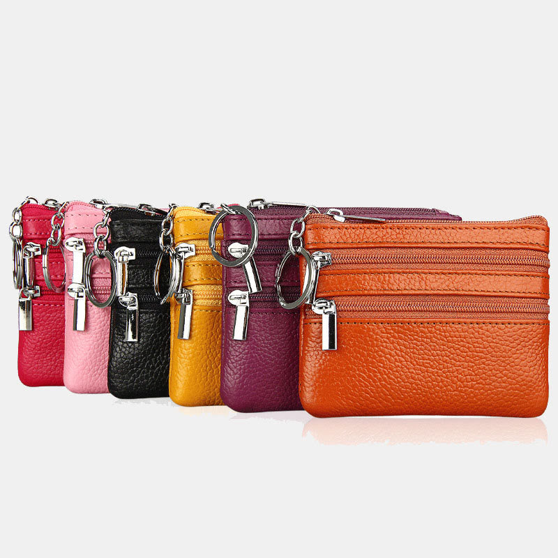 Genuine Leather Mini Zip Coin Purse Wallet with Multi-Color Options