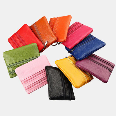 Genuine Leather Mini Zip Coin Purse Wallet with Multi-Color Options