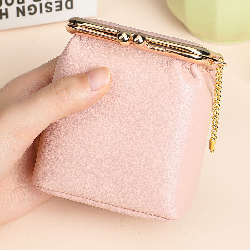 Genuine Leather Kiss-Locked Coin Purse Mini Storage Bag