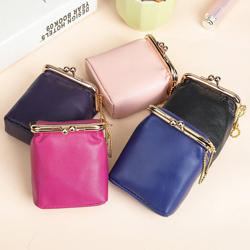 Genuine Leather Kiss-Locked Coin Purse Mini Storage Bag