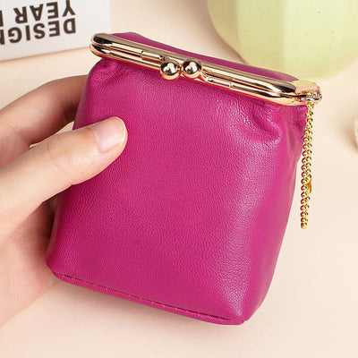 Genuine Leather Kiss-Locked Coin Purse Mini Storage Bag