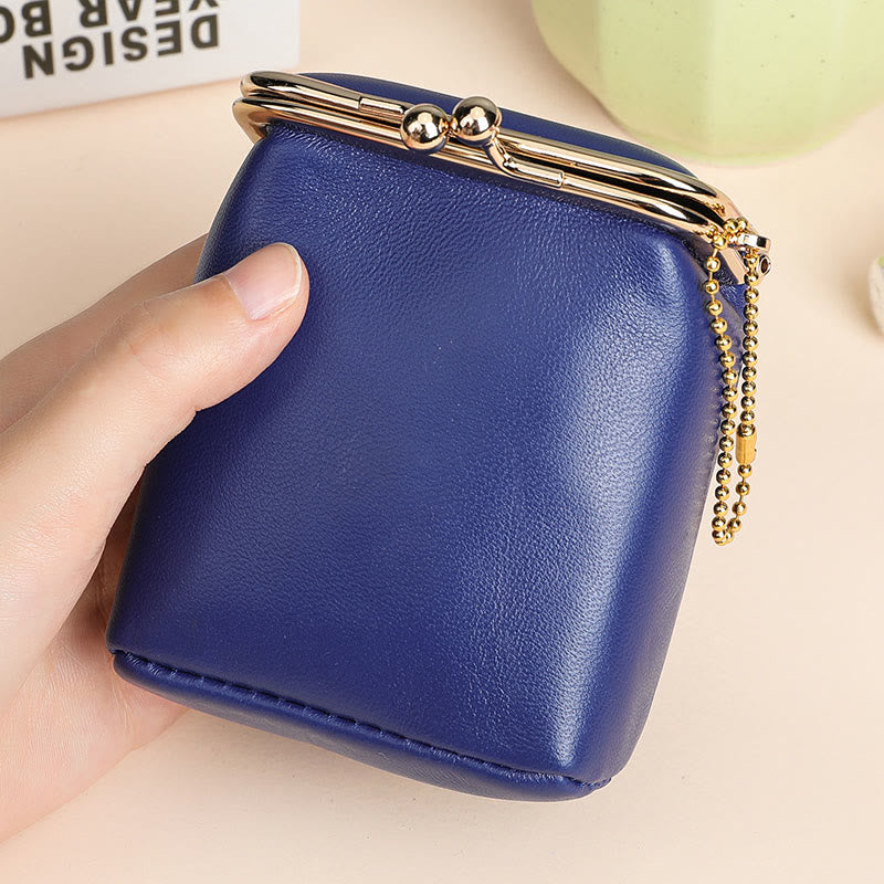 Genuine Leather Kiss-Locked Coin Purse Mini Storage Bag