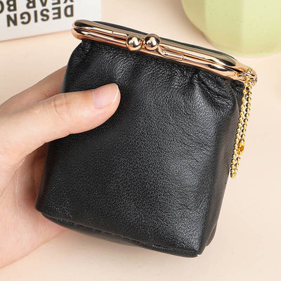 Genuine Leather Kiss-Locked Coin Purse Mini Storage Bag