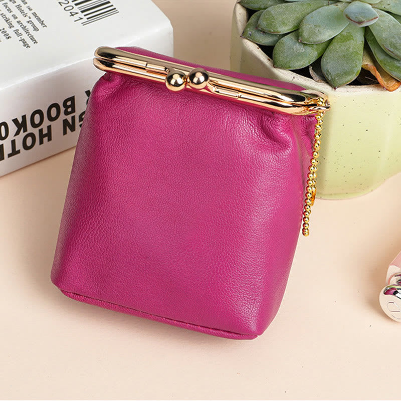 Genuine Leather Kiss-Locked Coin Purse Mini Storage Bag