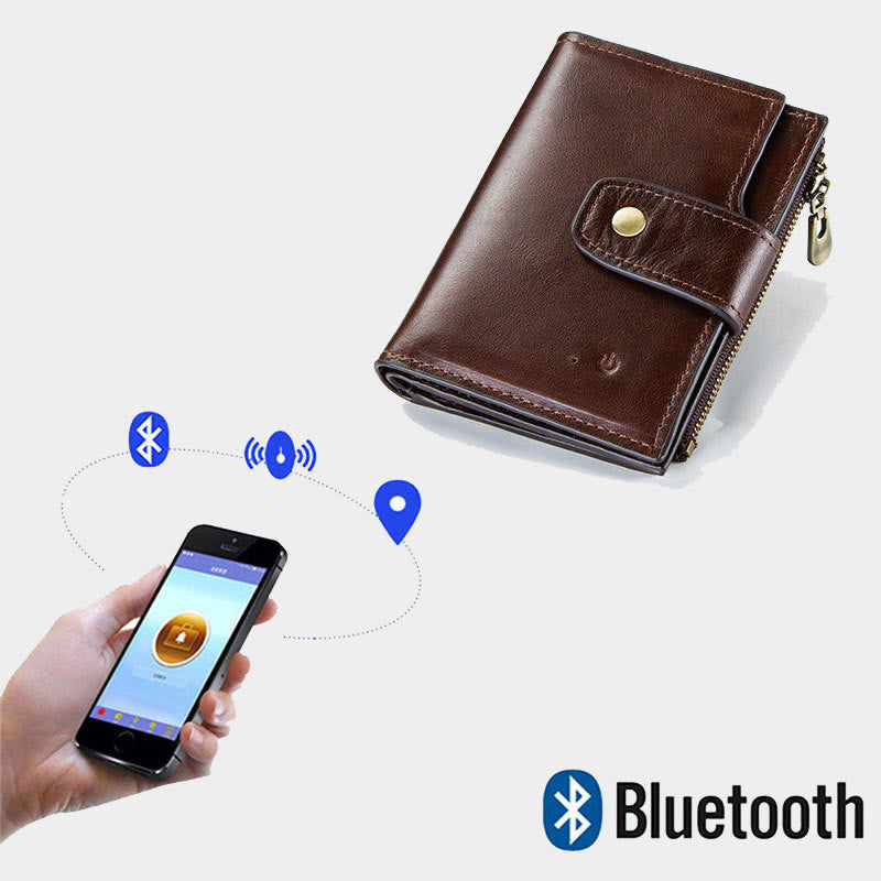 Intelligent Wallet Built-in Bluetooth RFID Blocking Trifold Leather Wallet