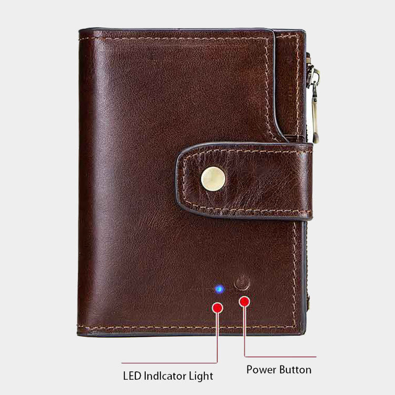 Intelligent Wallet Built-in Bluetooth RFID Blocking Trifold Leather Wallet