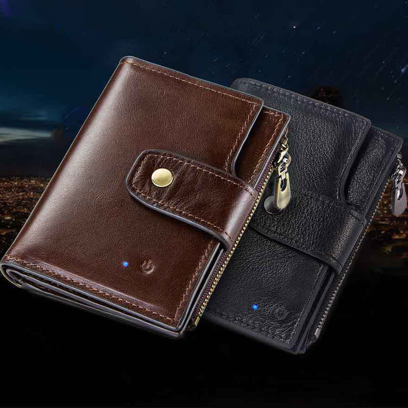 Intelligent Wallet Built-in Bluetooth RFID Blocking Trifold Leather Wallet