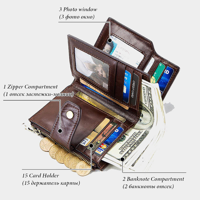 Intelligent Wallet Built-in Bluetooth RFID Blocking Trifold Leather Wallet