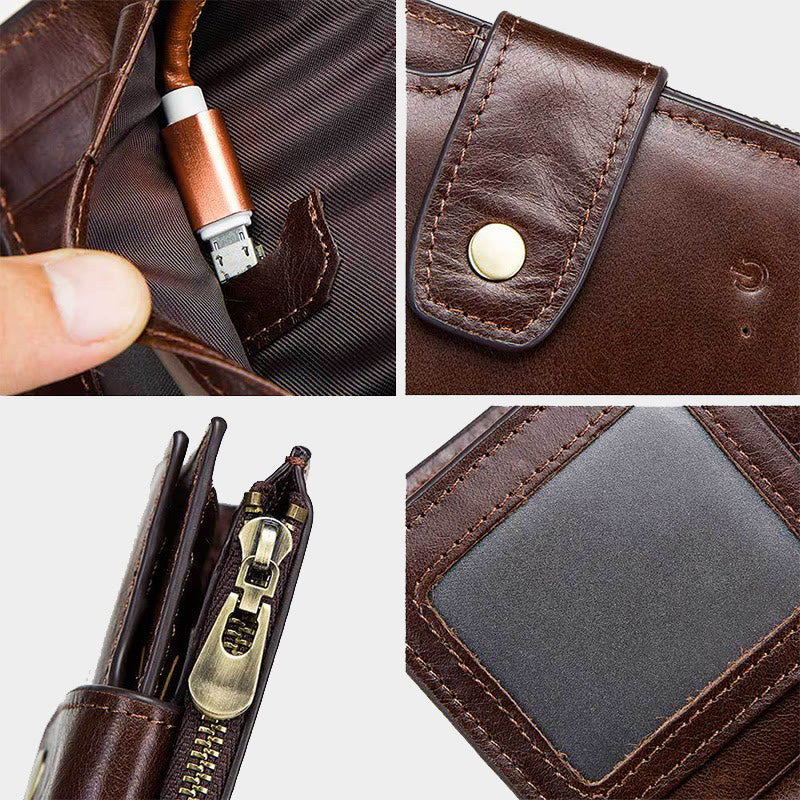 Intelligent Wallet Built-in Bluetooth RFID Blocking Trifold Leather Wallet