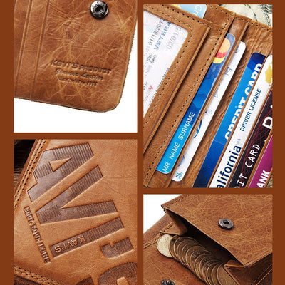 Genuien Leather RFID Blocking Bifold Wallet with External Card Holder