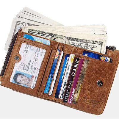 Genuien Leather RFID Blocking Bifold Wallet with External Card Holder