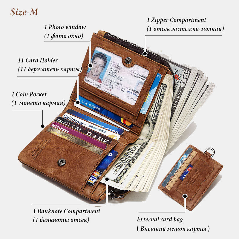 Genuien Leather RFID Blocking Bifold Wallet with External Card Holder