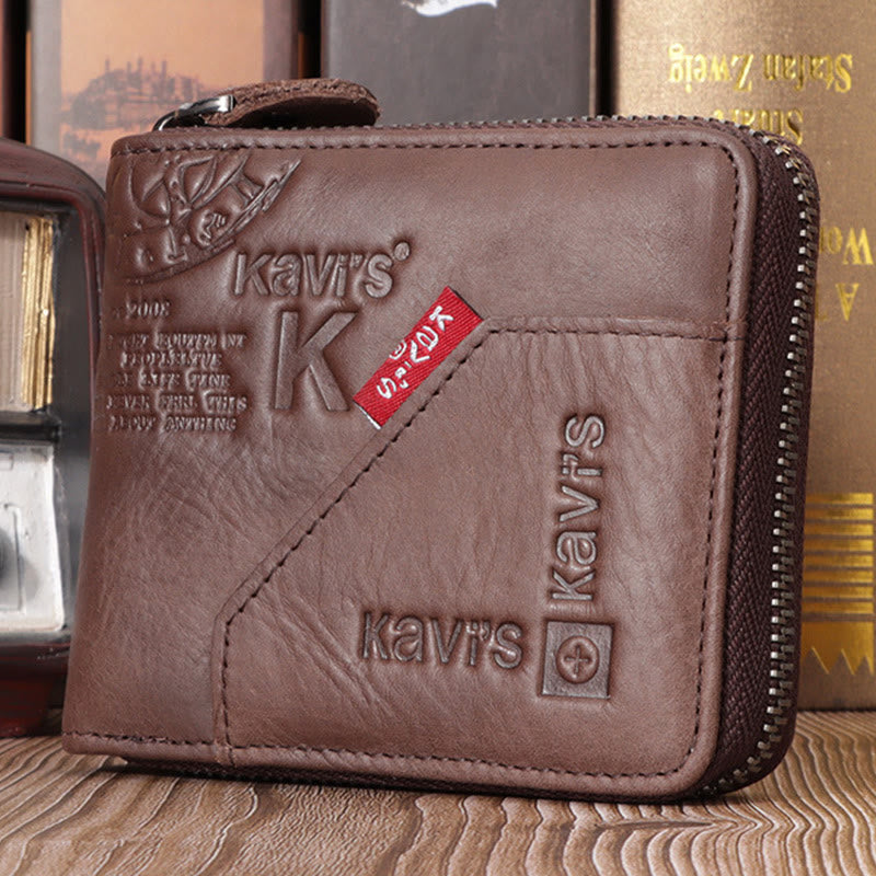 Retro Zip Around Small Wallet for Women Men RFID Blocking Leather Wallet