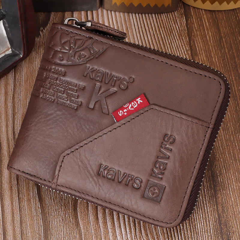 Retro Zip Around Small Wallet for Women Men RFID Blocking Leather Wallet